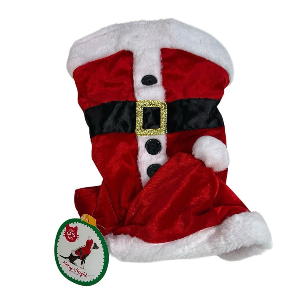 Merry & Bright M Medium Christmas Santa Dog Cat Costume Holiday Apparel Hoodie